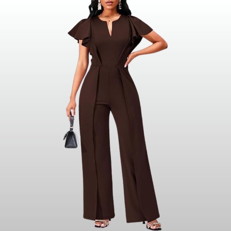 Freja – Elegant Brun Jumpsuit med Volangärmar