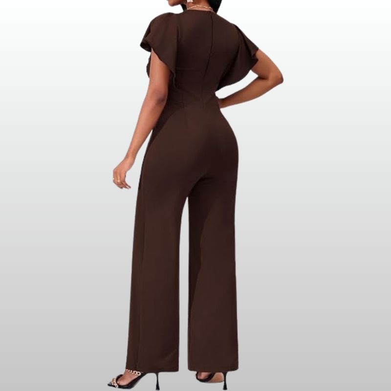 Freja – Elegant Brun Jumpsuit med Volangärmar