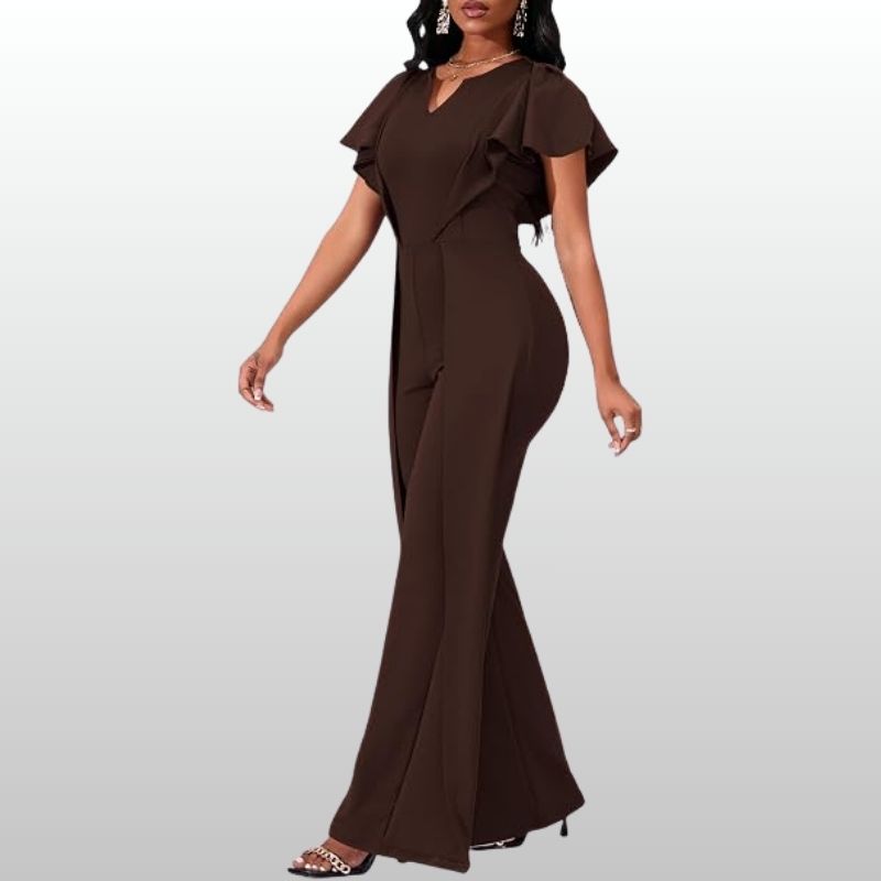 Freja – Elegant Brun Jumpsuit med Volangärmar