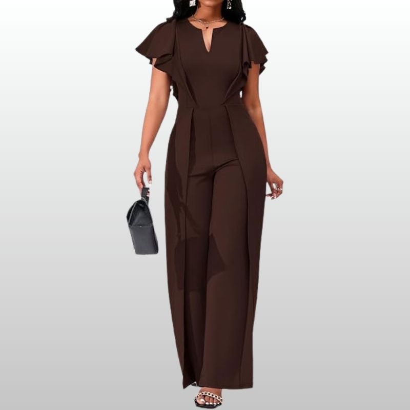 Freja – Elegant Brun Jumpsuit med Volangärmar