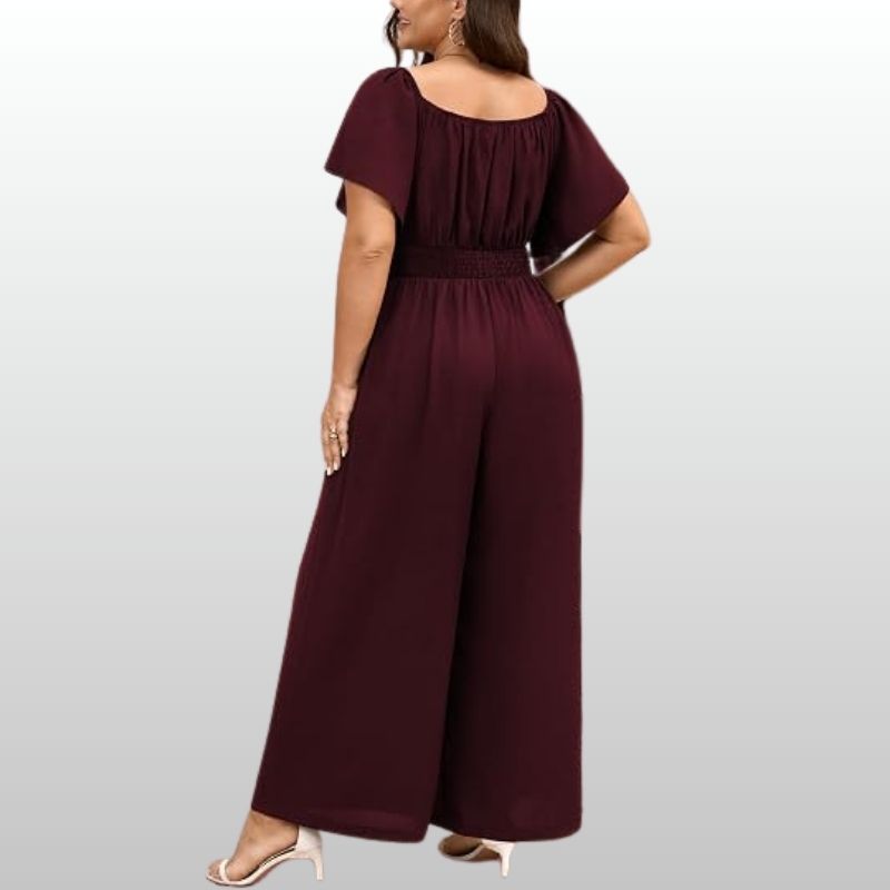 Linnea – Avslappnad Vinröd Jumpsuit med Resårmidja