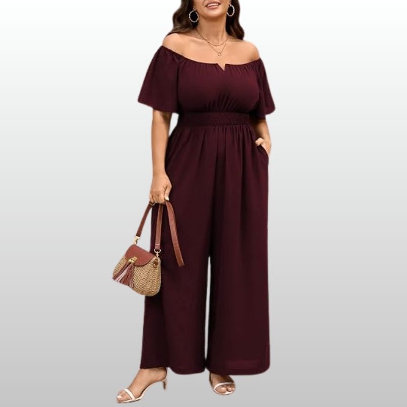 Linnea – Avslappnad Vinröd Jumpsuit med Resårmidja