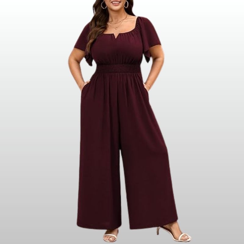 Linnea – Avslappnad Vinröd Jumpsuit med Resårmidja