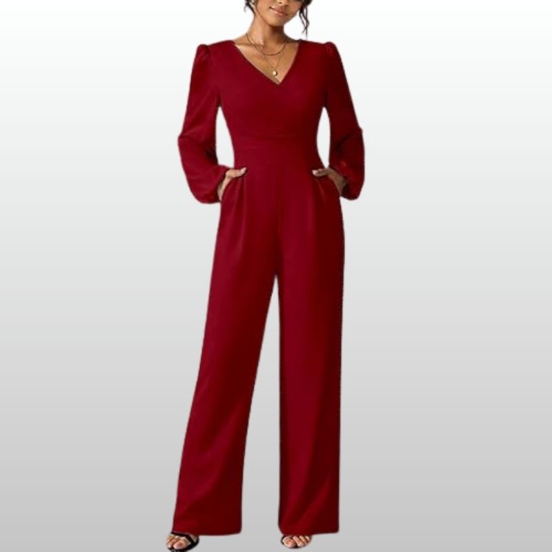 Astrid – Elegant Röd Långärmad Jumpsuit