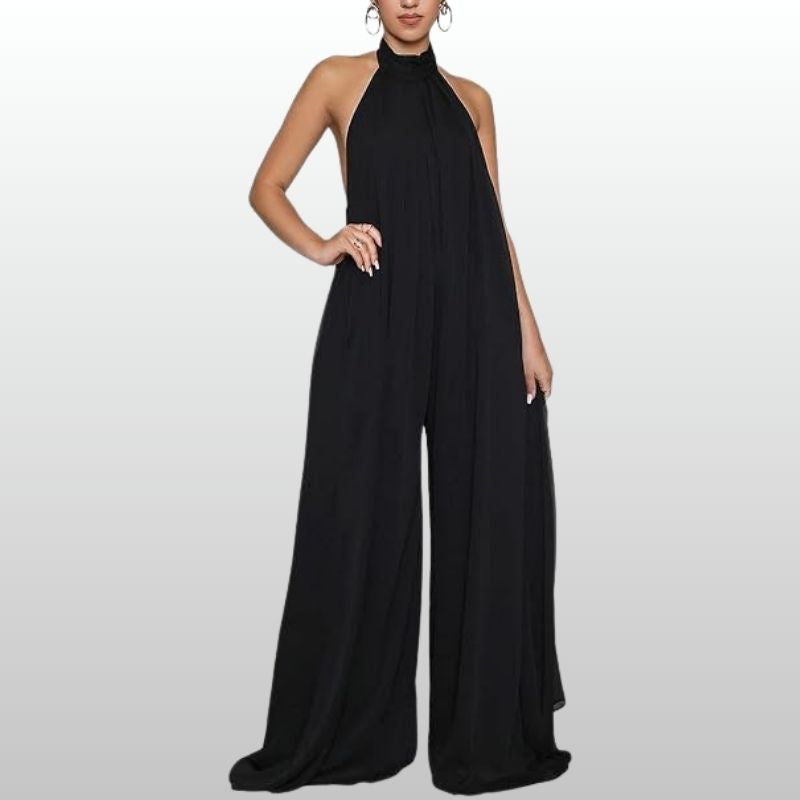 Saga – Svart Halterneck Jumpsuit i Flödande Design