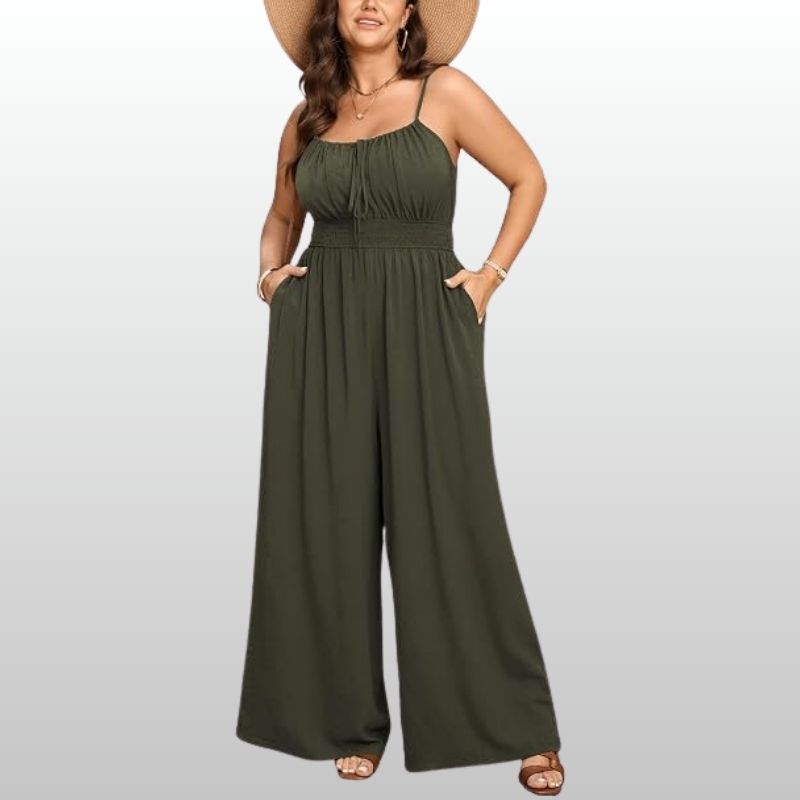 Klara – Olivgrön Sommarjumpsuit med Smala Axelband