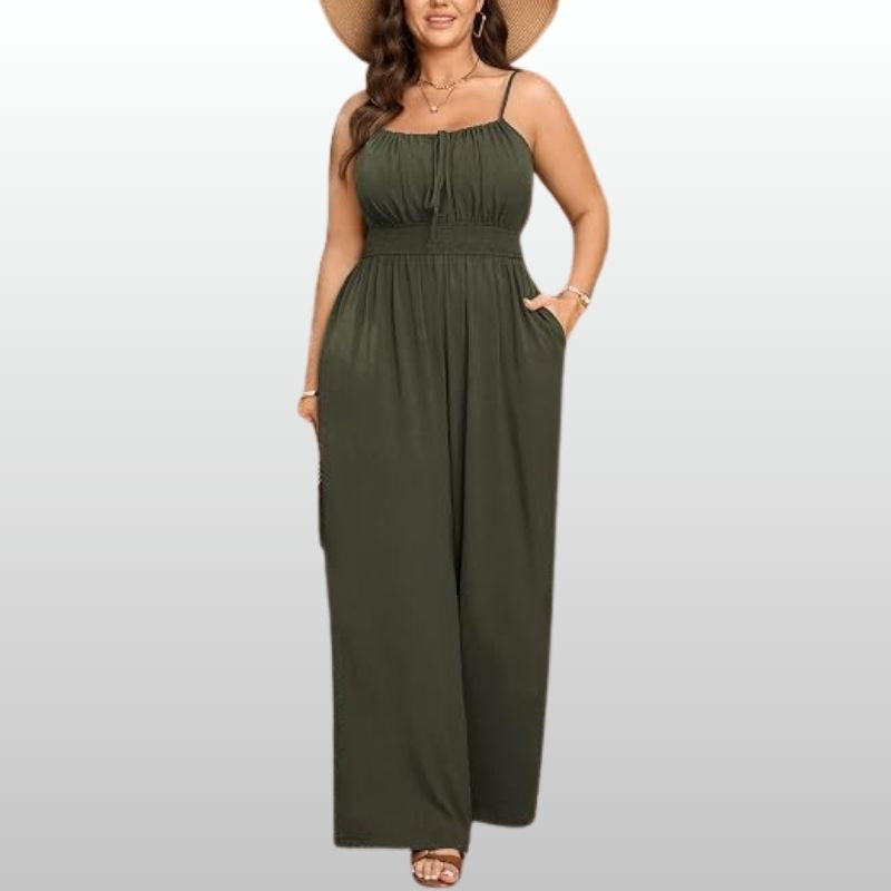 Klara – Olivgrön Sommarjumpsuit med Smala Axelband