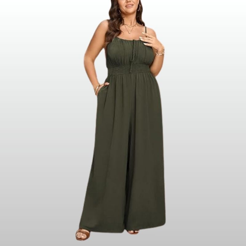 Klara – Olivgrön Sommarjumpsuit med Smala Axelband