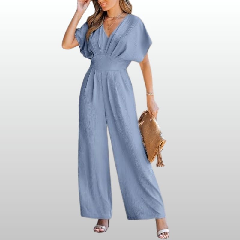 Wilma – Ljusblå Luftig Sommarjumpsuit med V-ringning