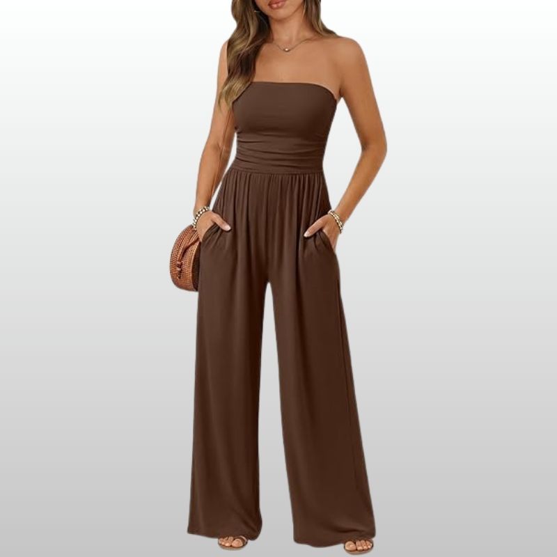 Selma – Axellös Brun Jumpsuit med Vida Ben